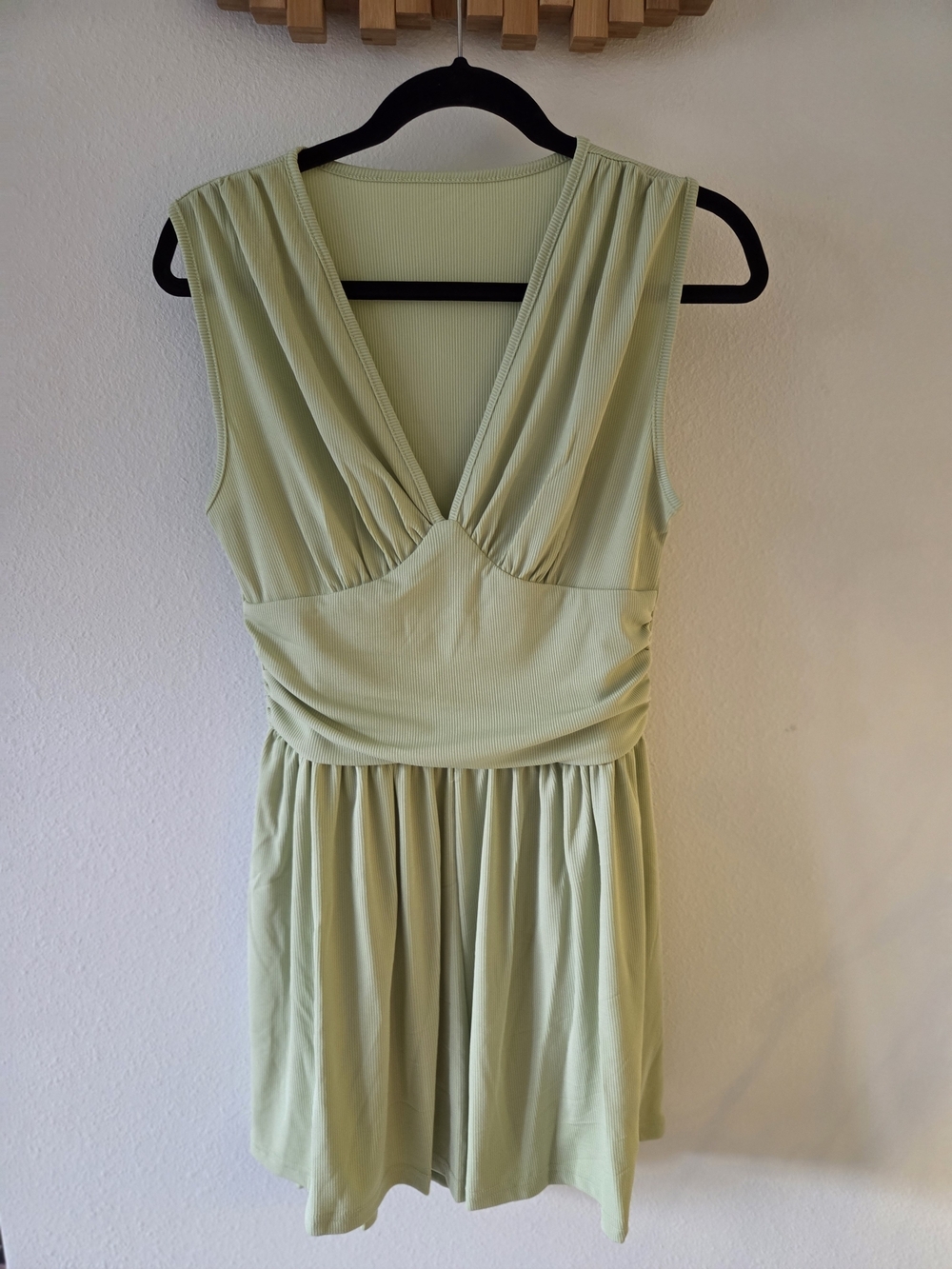 Sleeveless V-Neck Romper in Light Green by - Picture 2 of 3